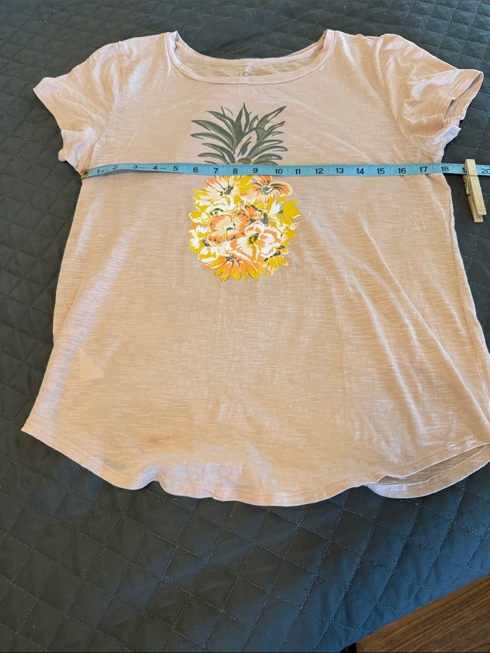 LOFT Light Pink Short Sleeve Tee with Yellow Floral Pineapple